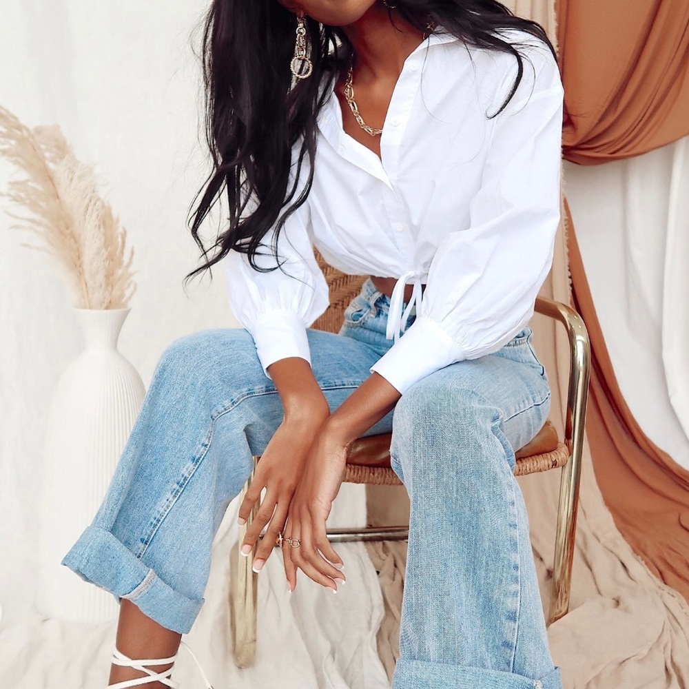 North Park White Puff Sleeve Crop